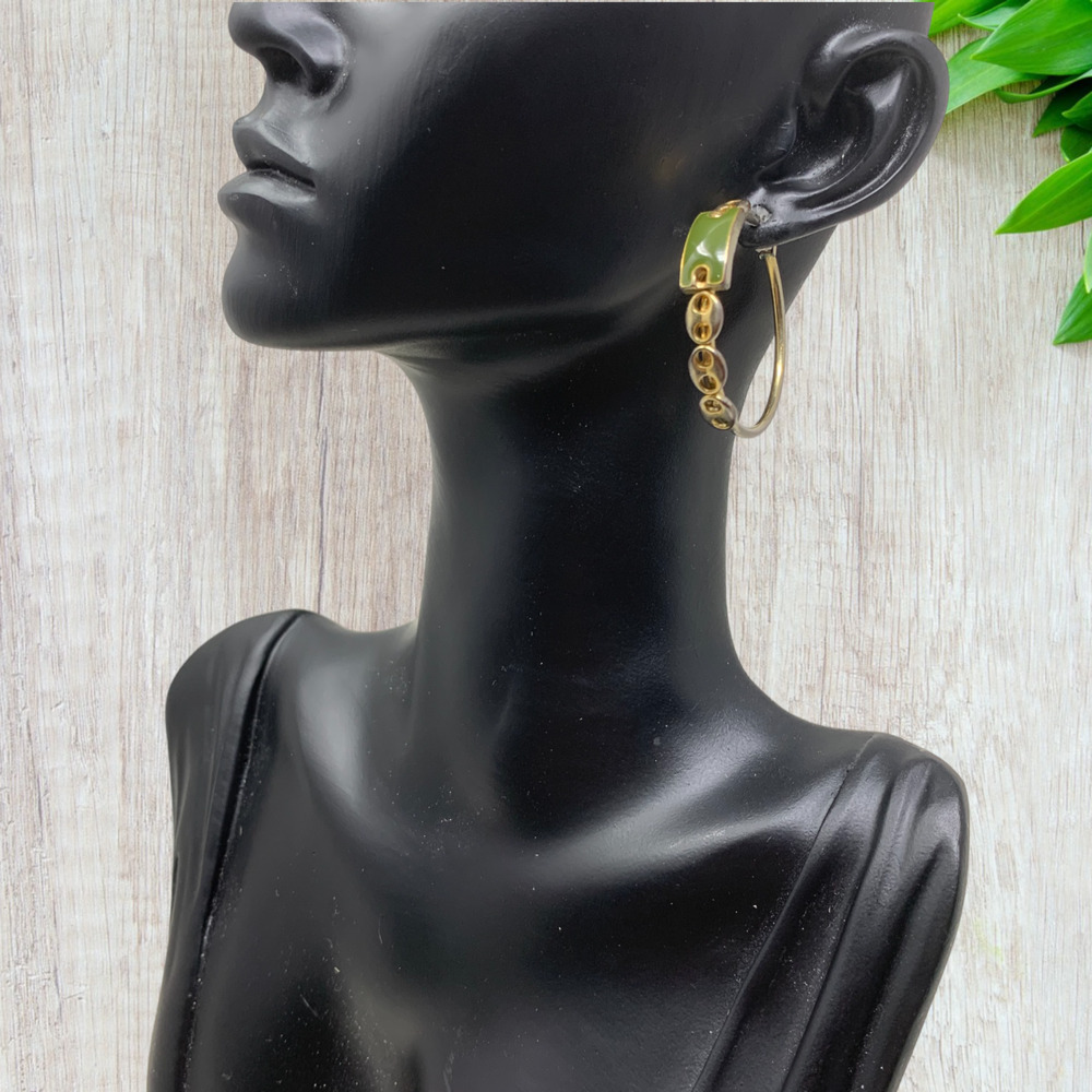 Vintage Y2K Gold Tone Chain & Enamel Detail Hoop Earrings Pierced Avant Garde